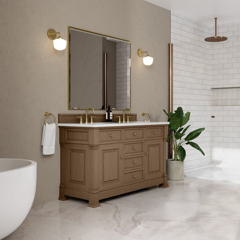 Brookfield 59.88'' W Double Bathroom Vanity Base, Pecan