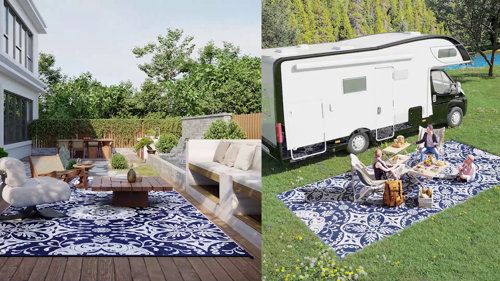 Outsunny 9' x 12' RV Mat, Outdoor Patio Rug / Large Camping Carpet with Carrying Bag, Waterproof Plastic Straw, Design for Backyard