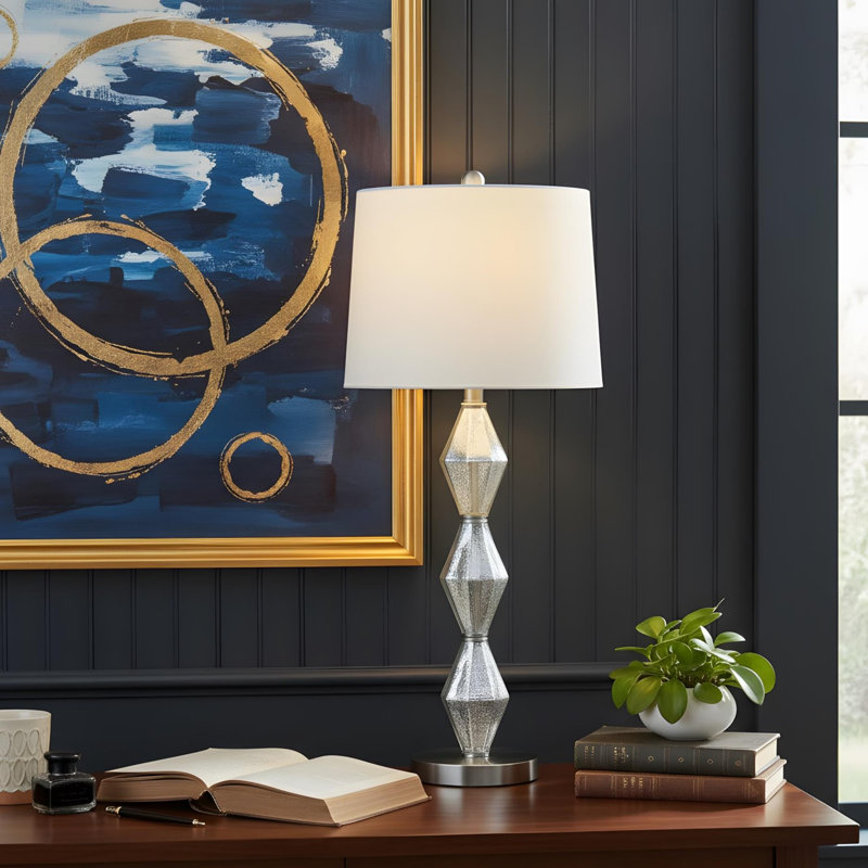 29.5-inch Emil Modern Geometric Glass Brushed Silver Table Lamp
