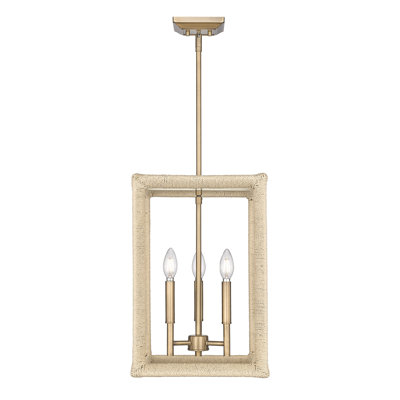 Jarim 3-Light Pendant In Modern Brass With Light Natural Rattan Accents