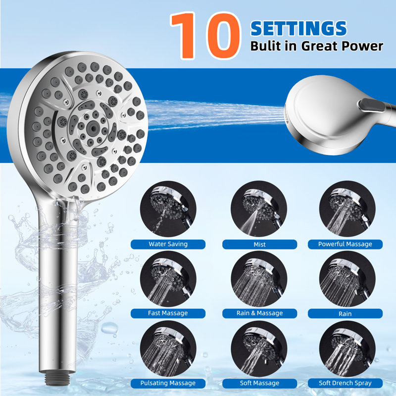 cUPC Certified High Pressure 10-Spray Handheld Shower with 71-Inch Stainless Steel Shower Hose, Adjustable Shower Holder