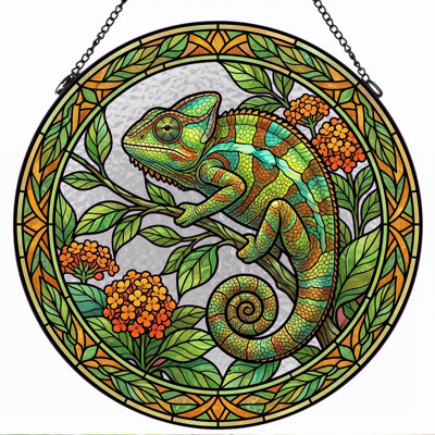 Chameleon Stained Stained Glass Window Panel，7.8H