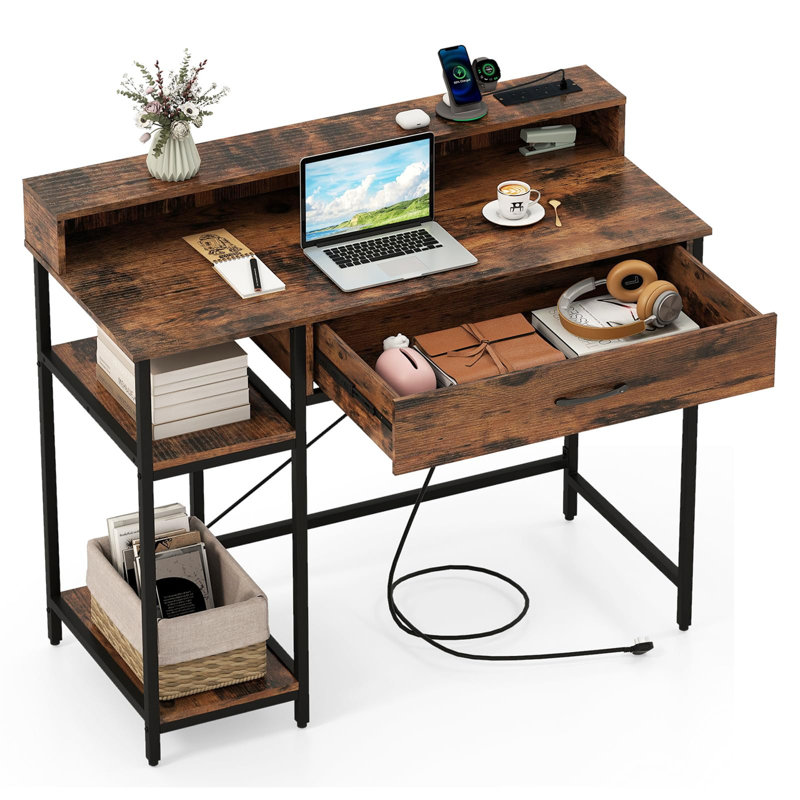 Metal Base Computer Desk, Walnut