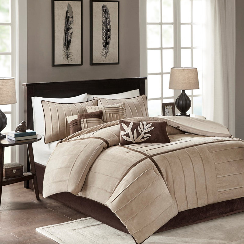 Édredon beige pour très grand lit - Faux suède, bourre en suède de construction, chaud, Beige