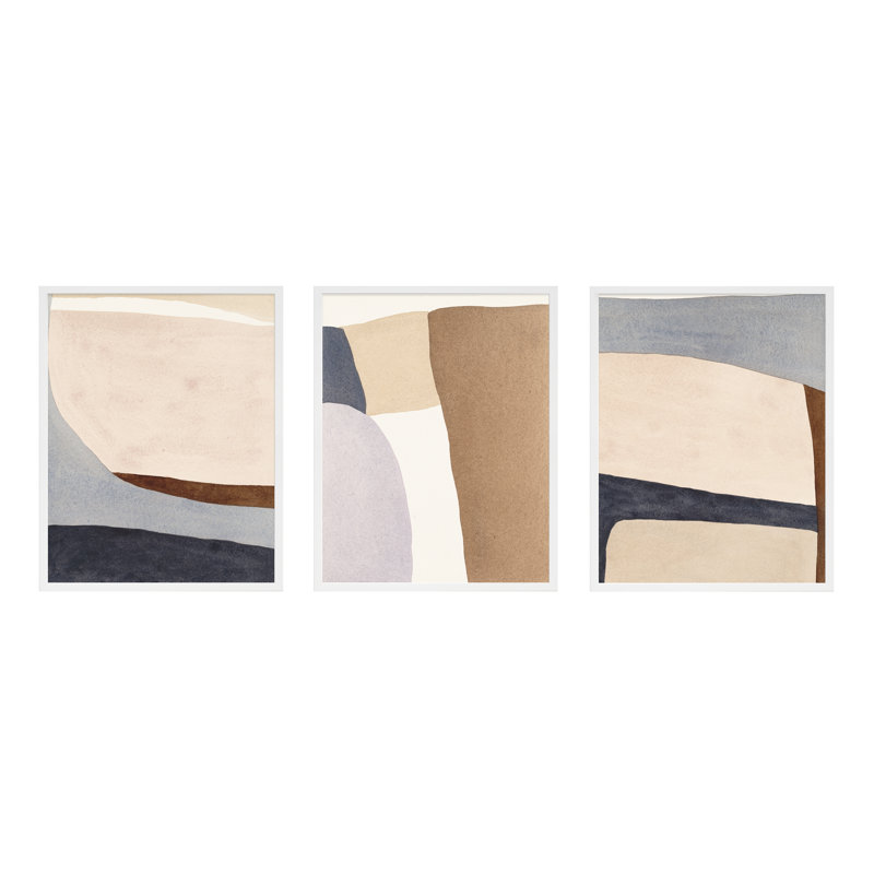 «Divided By 3 In Blue» par Julia Balfour - reproduction d'art encadrée, H 38 po x l 90 po, Blanc