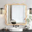Miroir décoratif jaune-brun à cadre ondulé rond en bois massif de 36 pouces, pour chambre à coucher, salle de bain, salon, entrée-597646052-597646057
