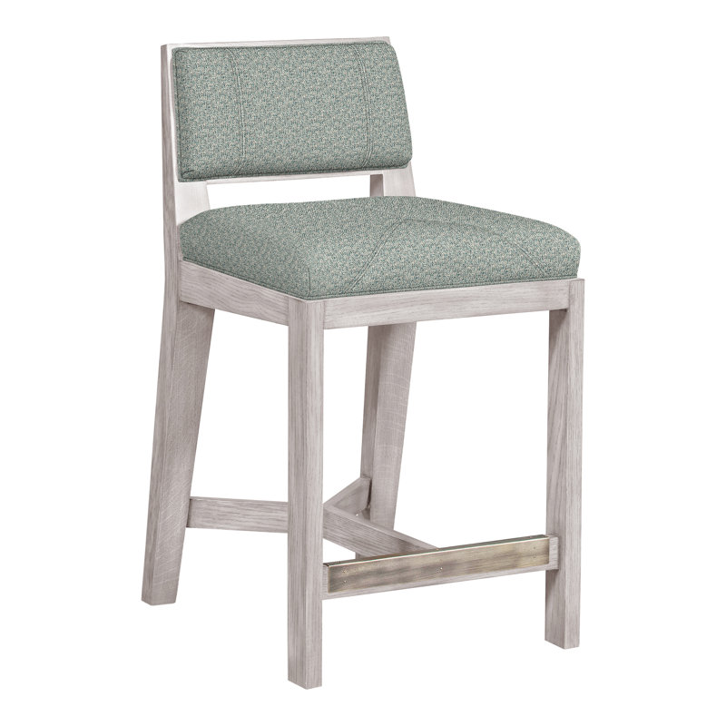 Scoville By Thom Filicia Upholstered Counter Stool with Solid Wood Frame, Gris colombe, Eau Tuck