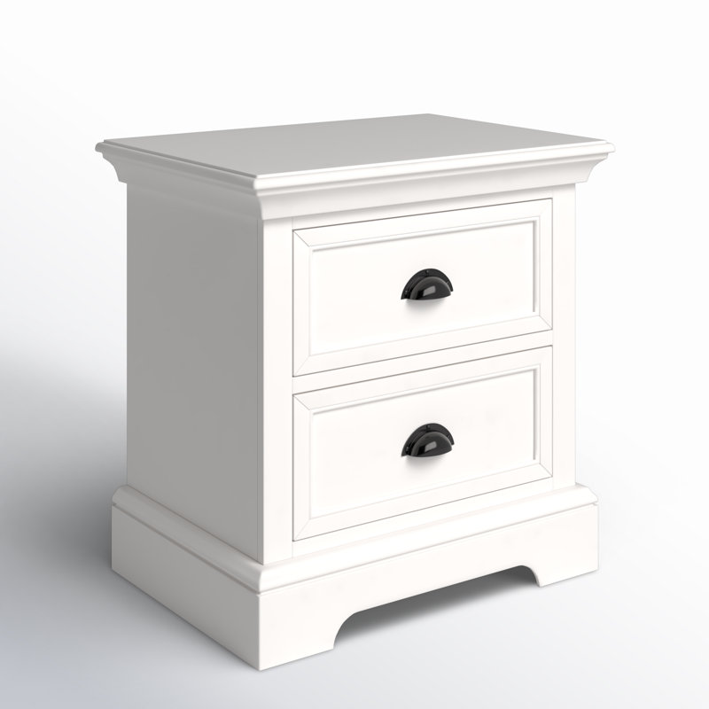 Table de chevet 2 tiroirs Huey, Blanc