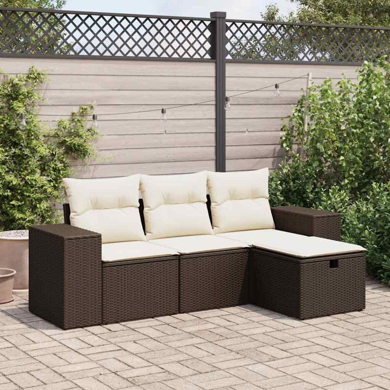  Ensemble de canapé de jardin en rotin PE 4 pièces avec accoudoirs réglables