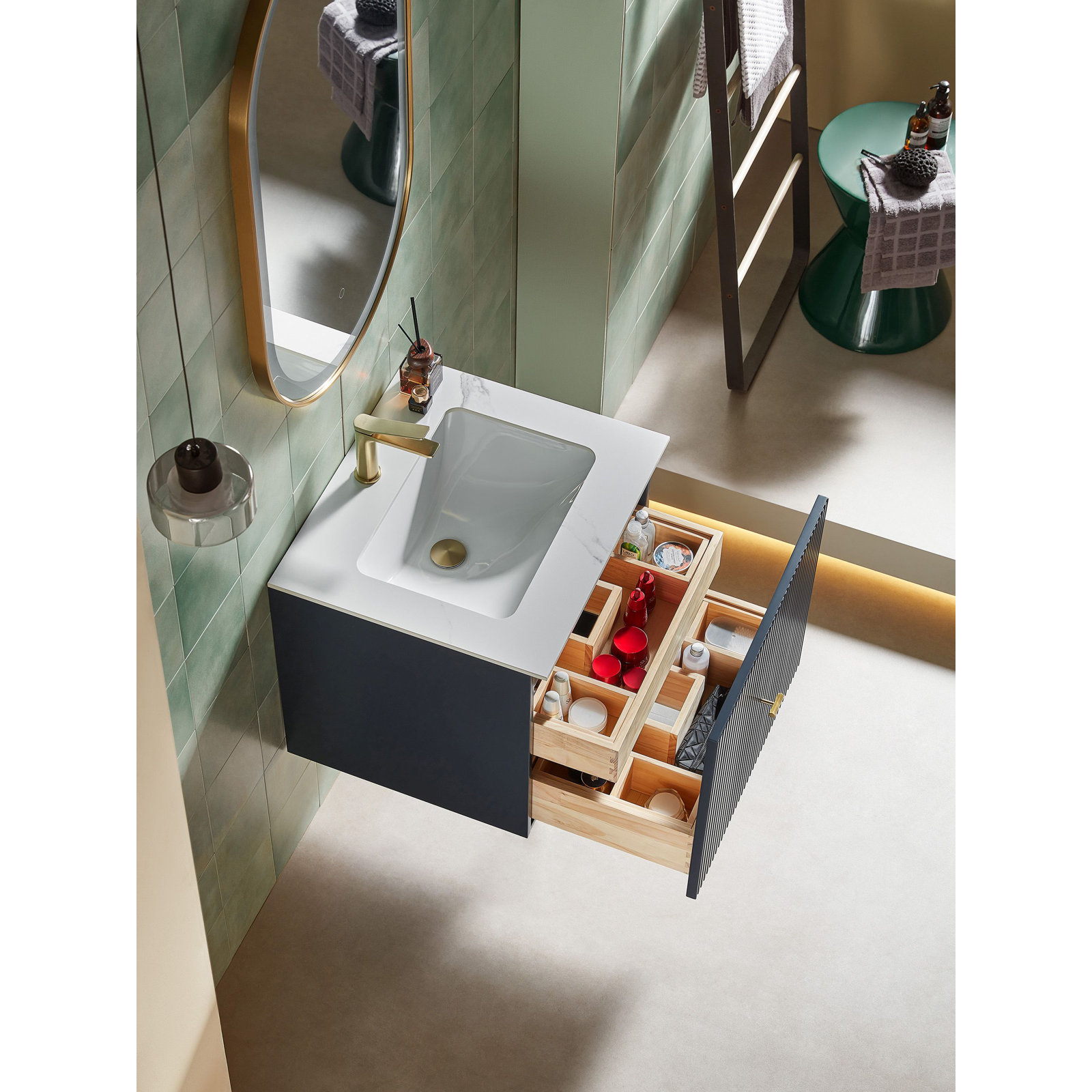 Jamell With Countertop, Dark Blue, White