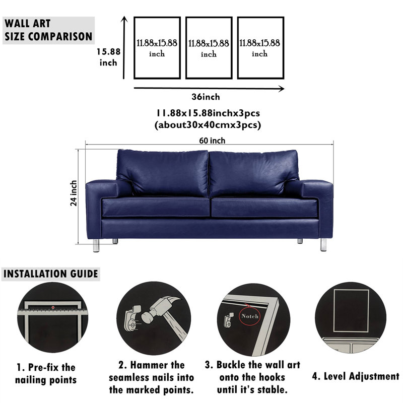 Ensemble de 3 impressions sur toile encadrées, Encadrement brun, L 17 po x H 37 po