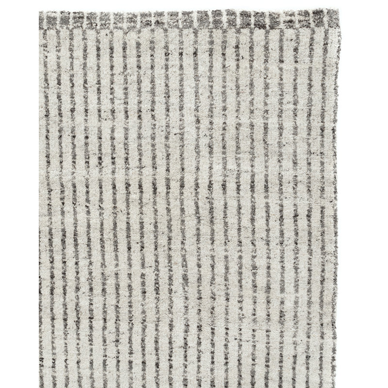 Organic Hand Knotted Striped Area Rug in White/Gray, Rectangle 9' x 12'
