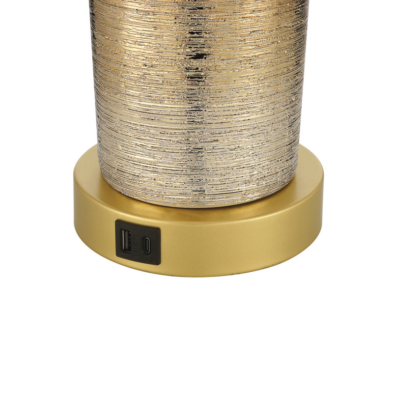 Lampe de table moderne 25 po en céramique avec ports USB, Doré