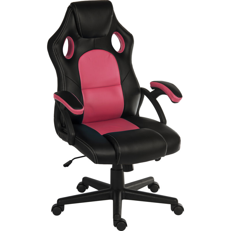 Inbox Zero Anacletus Reclining and Adjustable Height PC & Racing Game Chair in Black, Black/Pink