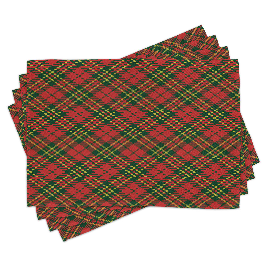 Platzmatten, Irish Tartan Weihnachten, Kariert, Smaragdgrün Gelb Zinnoberrot