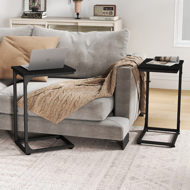 C-Shaped End Table, Black/Black, Set of 2