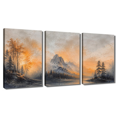 3 panneaux d'art mural Misty Mountain Lake