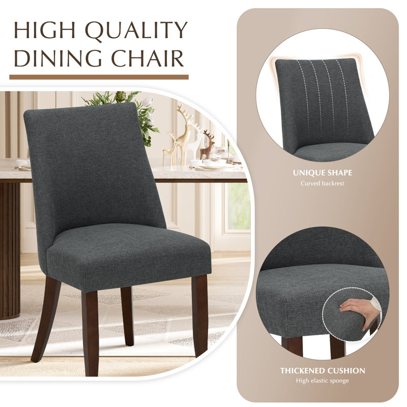 Parsons Upholstered Dining Chair Solid Wood Side Chair, Dark Gray