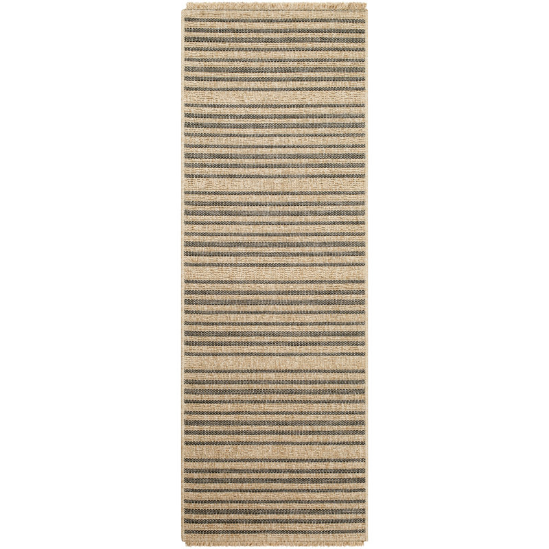 Tarri Boho Jute-Look Striped Brown Area Rug, Runner 203 x 559 cm