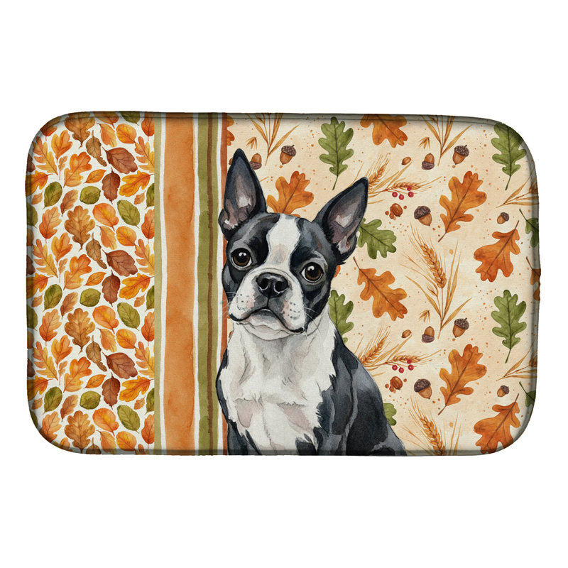 Boston Terrier Heirloom Fall Dish Drying Mat