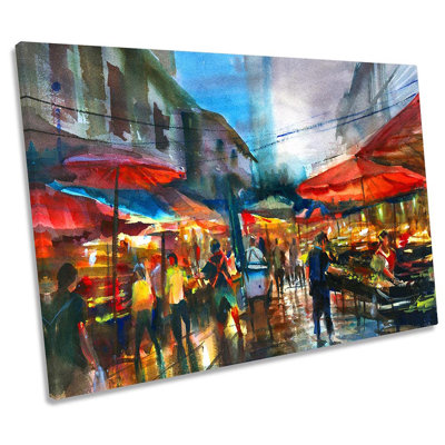 Bangkok Market Street Thailand - Wrapped Canvas Print