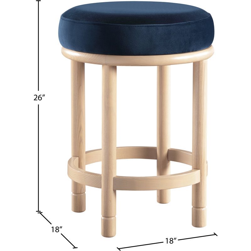 Tabouret de comptoir en velours Monette, Velours marine, Naturel