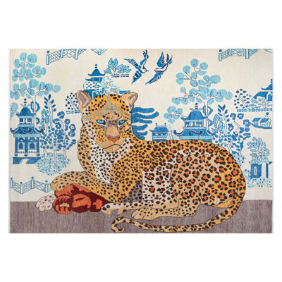 Tiger Blue Blanc Background-Themed Woven Base Rug