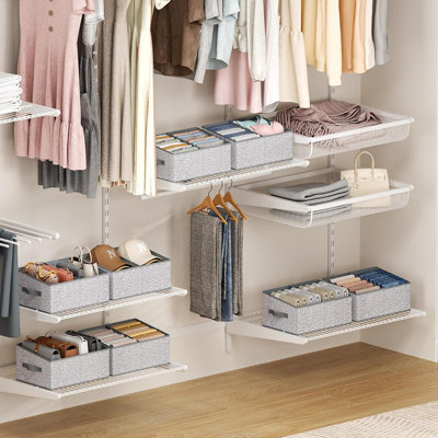 Ensemble de 6 grands bacs de rangement pour garde-robe en tissu gris