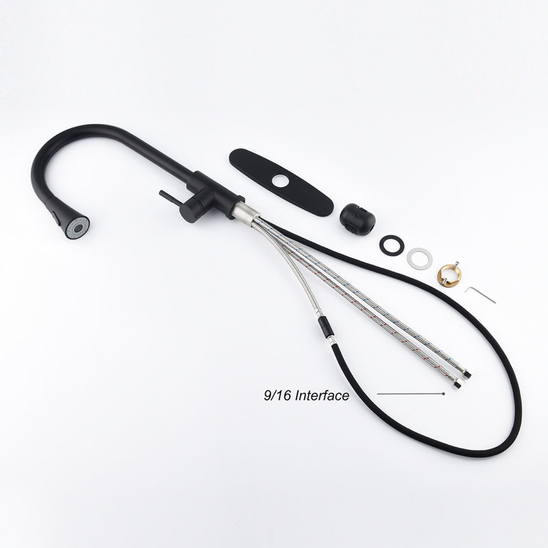 Robinet de cuisine en acier inoxydable noir mat avec bec rétractable, buse haute rotative à 360 ° pour une meilleure fonctionnalité de l'eau, contrôle de la température et du débit à levier unique, surface de corrosion, aération par éclaboussures