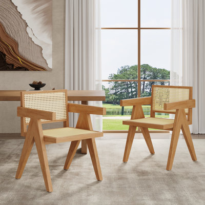 Chetanna Rattan Dining Chairs With Rubber Wood Frame