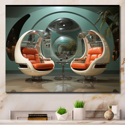 Coral Teal Mid Century Futuristic Furniture Framed On Canvas Print