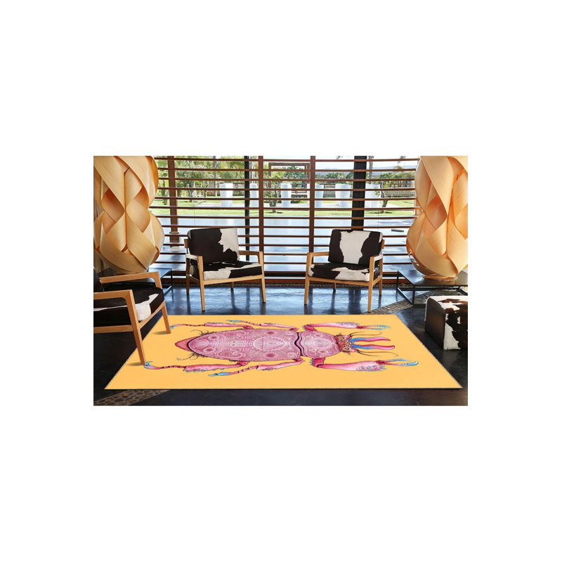 Tapis rose lavable à motif d'insectes, Sous-tapis rond 3 pi 3 po inclus