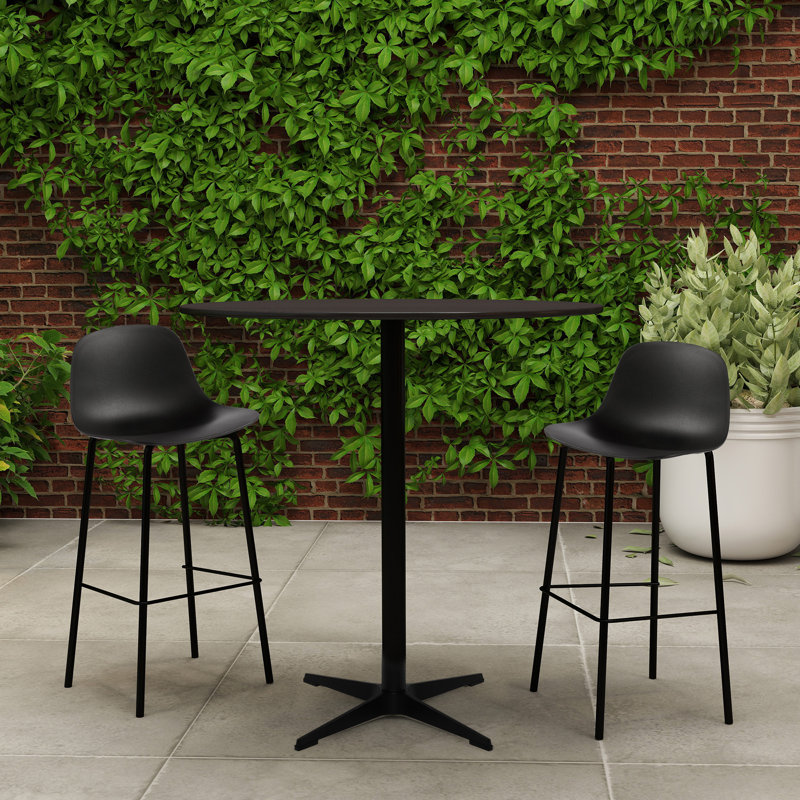 Ensemble de table de salle à manger moderne pour 2, 3 pièces avec tabourets de bar en PP noir pour la maison, appartement, plateau en bois noir, base noire