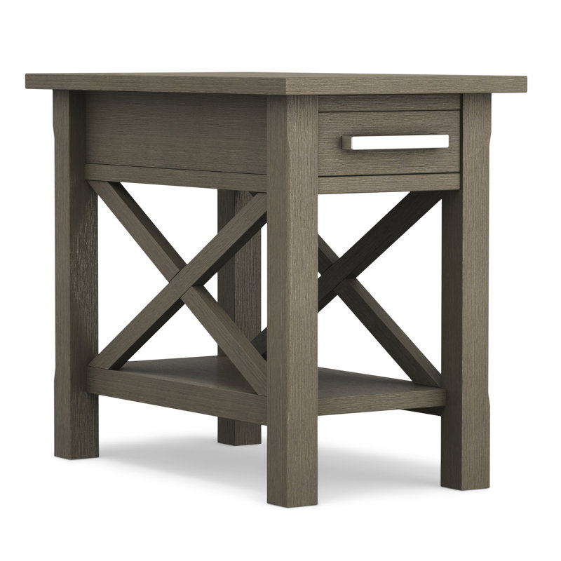 Table de bout rectangulaire étroite en bois massif avec tiroir Kitchener, Gris champêtre, 20" H x 14" W x 24" D