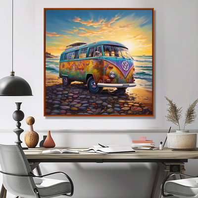 Magic Hippie Bus On The Beach - Car Van Wall Art