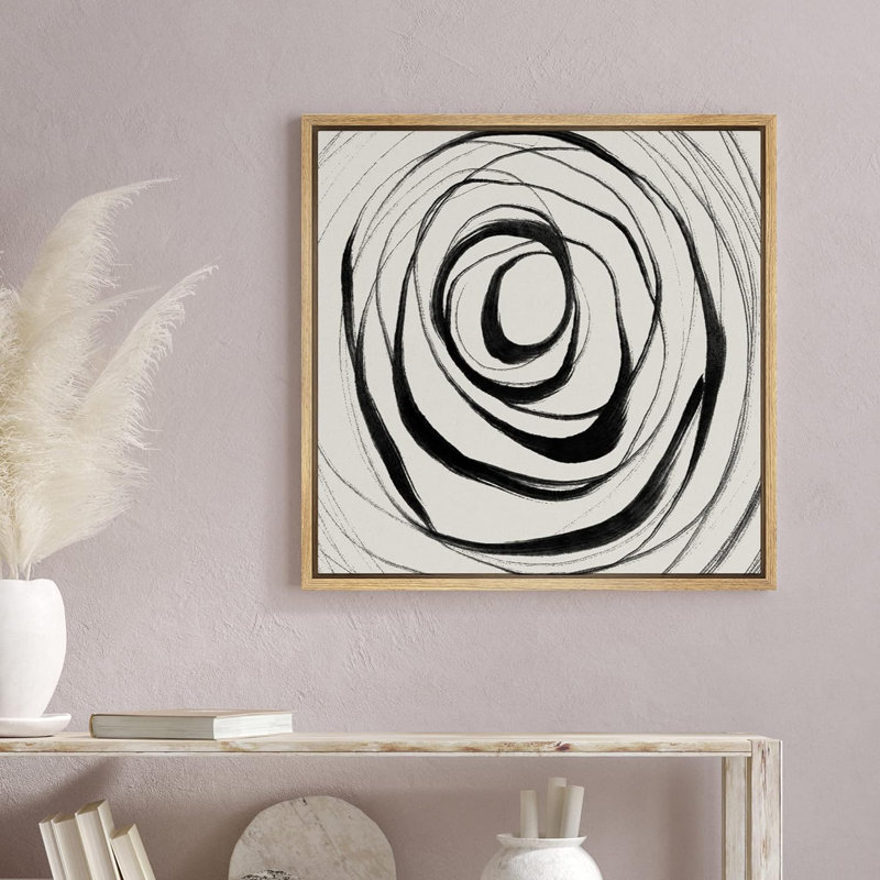 «Black Beige Paint Strokes Wave Circle Abstract Shapes Modern Art Decorative Contemporary Minimal», reproduction d'art sur toile