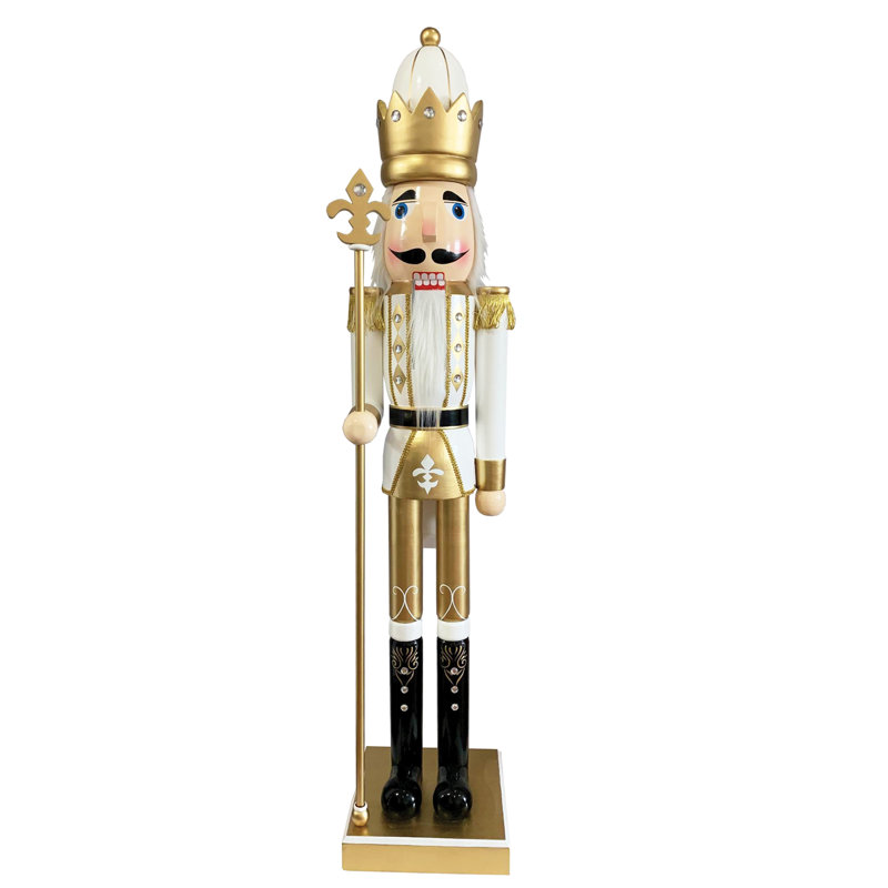60" White and Gold Handcrafted Wooden Nutcracker