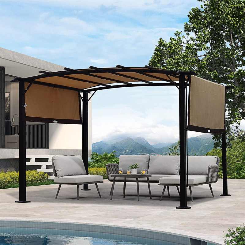 Pavillon de jardin d'extérieur 12 x 9 pi Pergola, Beige/brun