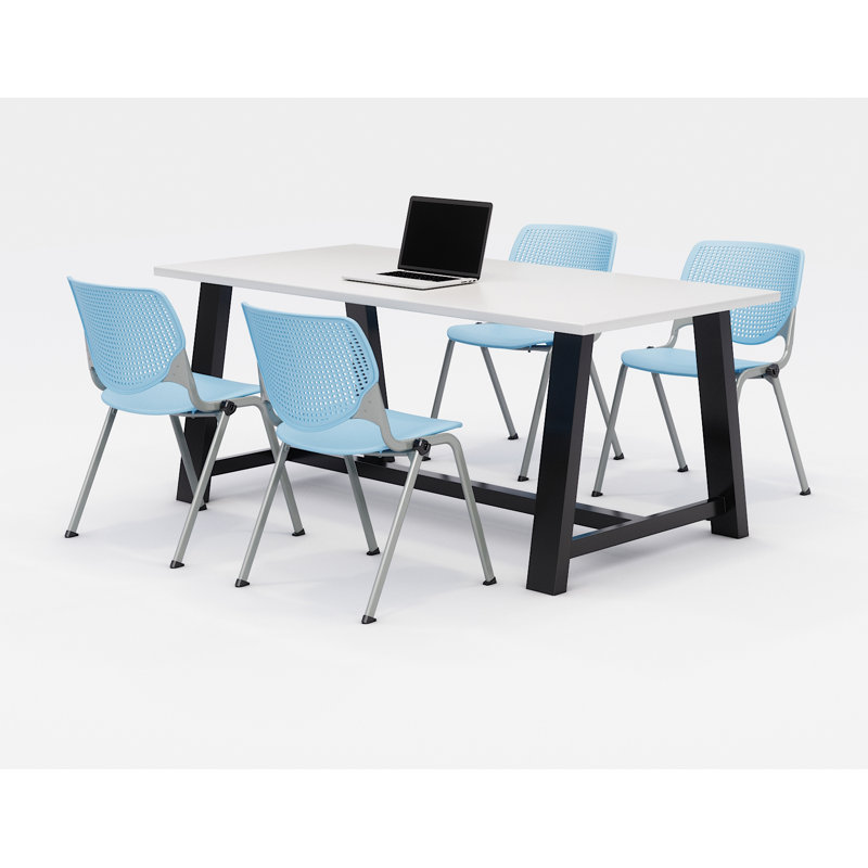 Ensemble de table de réunion et de chaises Midtown, H 30 po x L 72 po x P 36 po, Blanc de designer, Bleu ciel