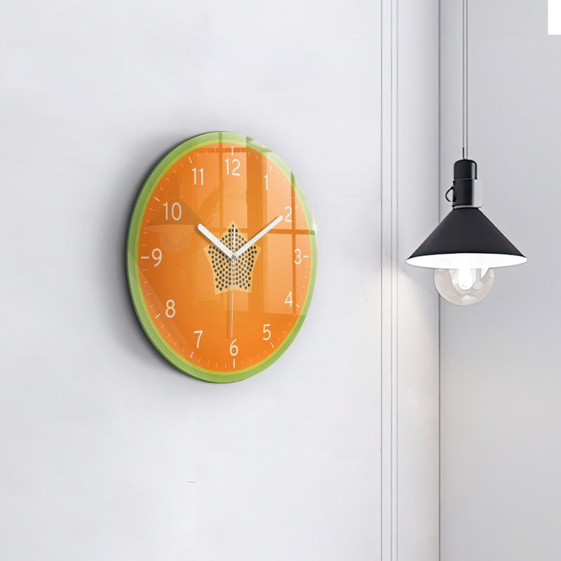 Glass Wall Clock, Orange/White