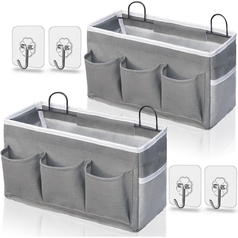 Sac de rangement mural, paquet de 2 paniers de rangement en lin avec poches, panier de rangement mural pour la chambre à coucher, la cuisine, le bureau, le camping-car (gris)