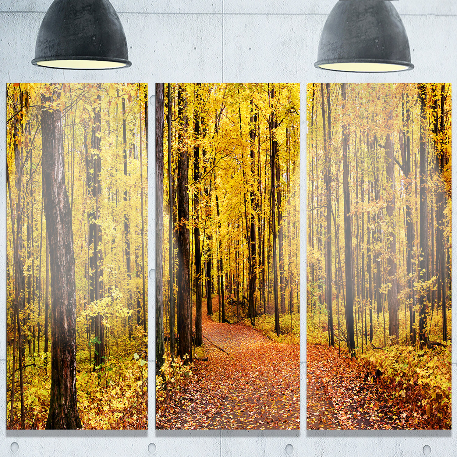 Design Art 'Bright Autumn Forest Panorama' 3 Piece Photographic Print ...