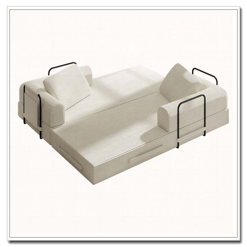 Canapé-lit convertible en velours côtelé avec coussin cylindrique Corduroy, Beige