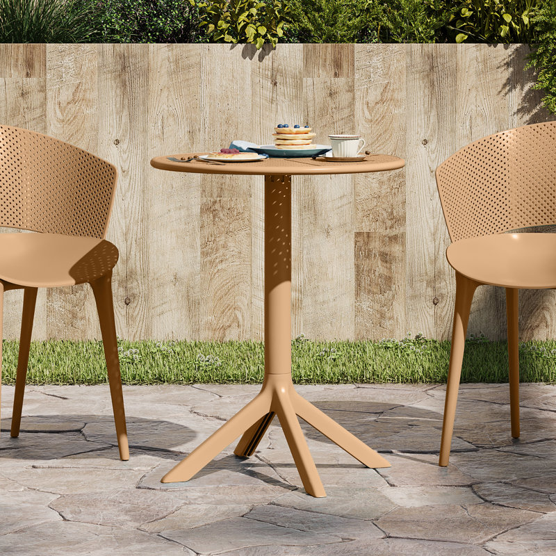 Updike Outdoor Plastic Bistro Table with Star Base, Brown Yellow