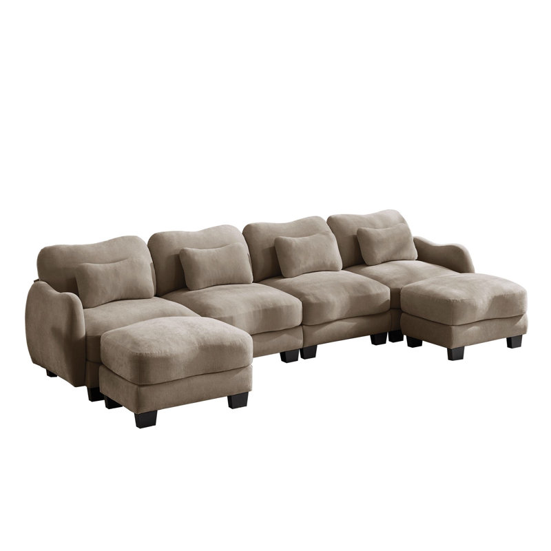 Canapé modulaire en forme de U de 131,5 po à 4 places modulaire en U avec coussin et 2 repose-pieds mobile, Coffee Chenille