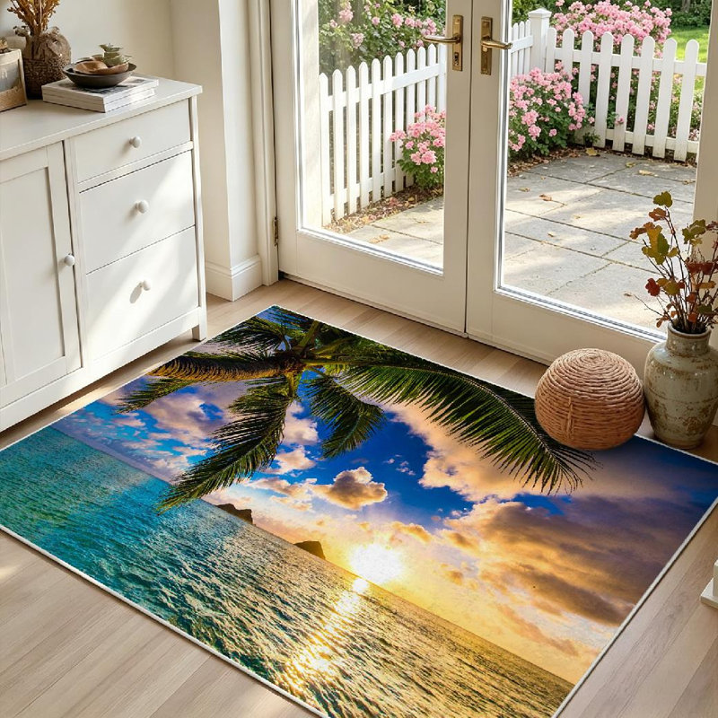Magnifique tapis d'intérieur transparent Sunrise Hawaii Beach, Rectangle 39 po x 63 po