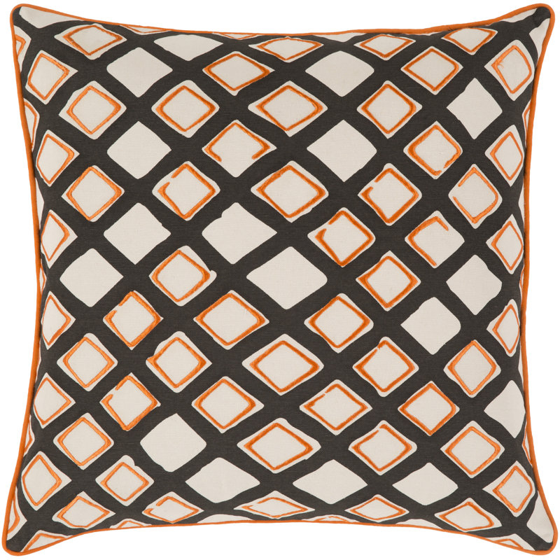 Omo Geometric Cotton Throw Pillow, 22" x 22", Saffron/Cream/Bright Orange