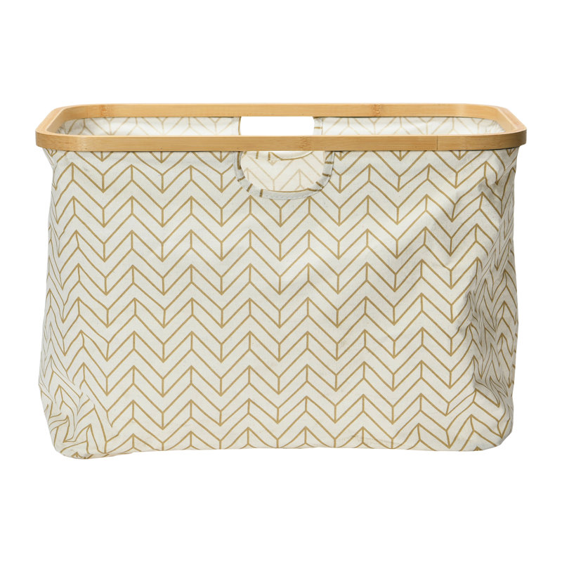 Panier recouvert de bambou avec poignées découpées, Crème / brun clair / brun