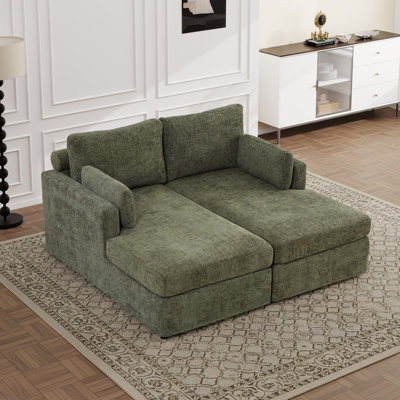 Canapé-lit de 64 po avec revêtement en chenille douce, conception de méridienne double, convertible en fauteuil inclinable simple, canapé de salon moderne et confortable