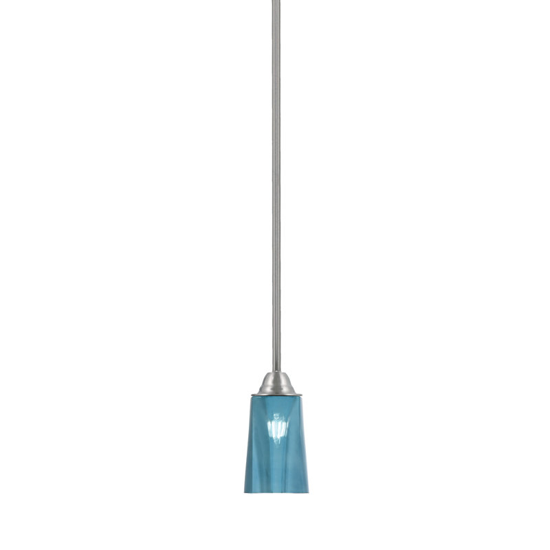 Suspension Ahern Mini, finition nickel brossé, 11,4 cm (L) x 16,5 cm (H), verre bleu dégradé, 7.75" H x 4.5" W x 4.5" D